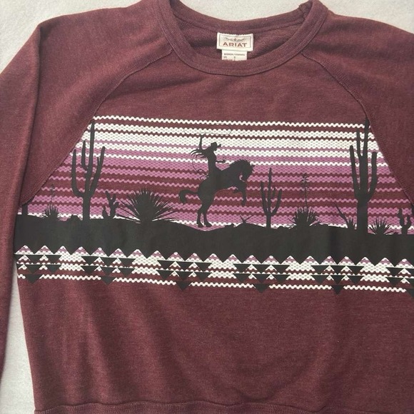 Ariat Desert Ride Sweatshirt Women's S Burgundy Crew Neck Pull Over Top Cowgirl - Picture 2 of 8